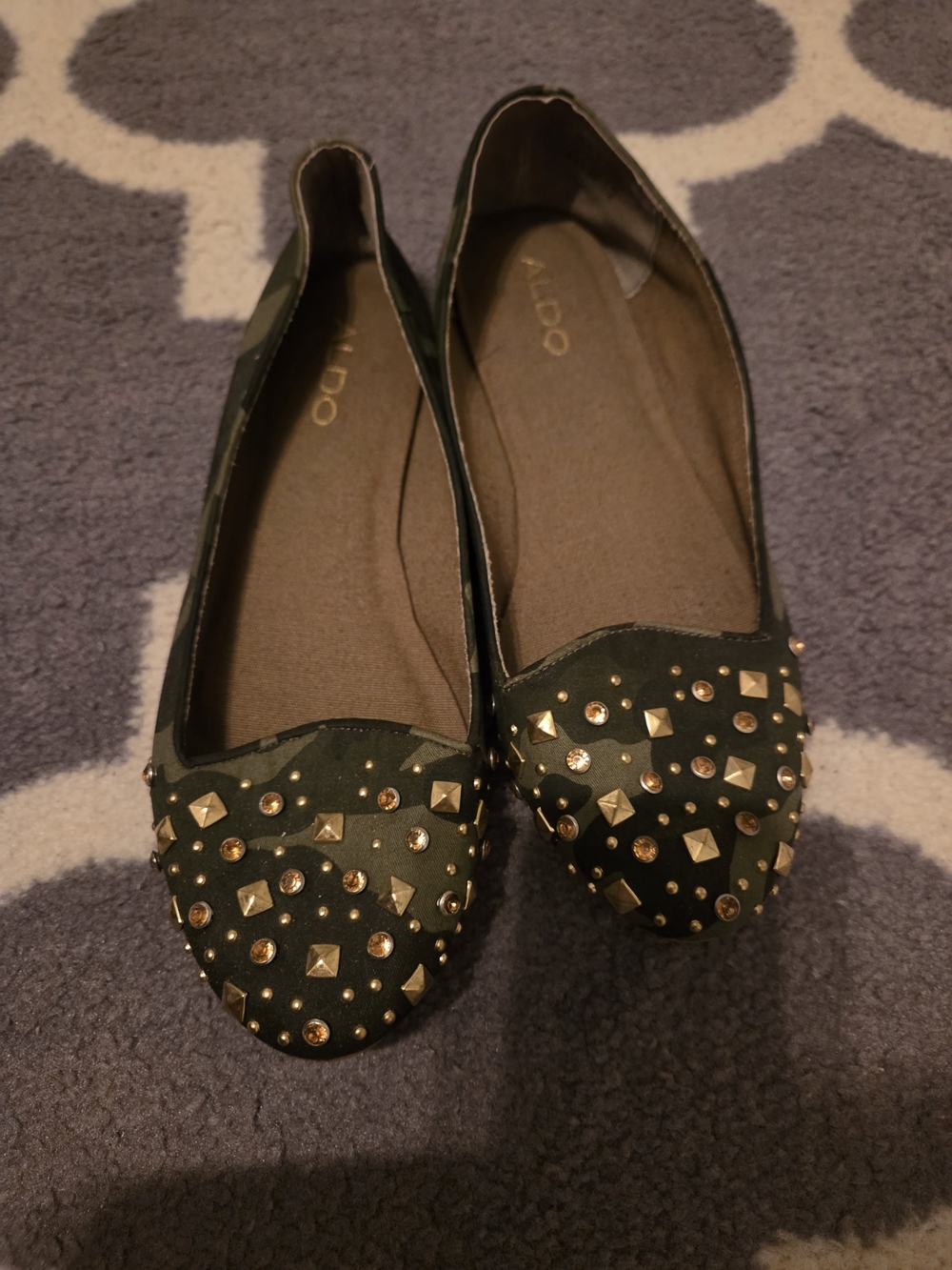 ALDO Olive Green Studded Slip-On Ballet Flats